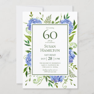 Invitation 60e anniversaire Blue Hydrangeas