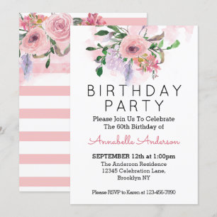 Invitation 60e anniversaire Blush rose floral rayures