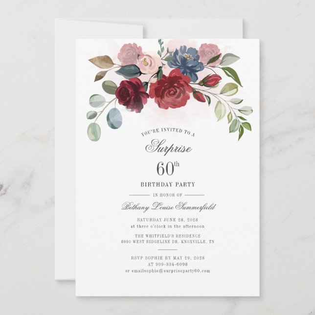 Invitation 60e anniversaire Bourgogne fête d'anniversaire flo (Devant)