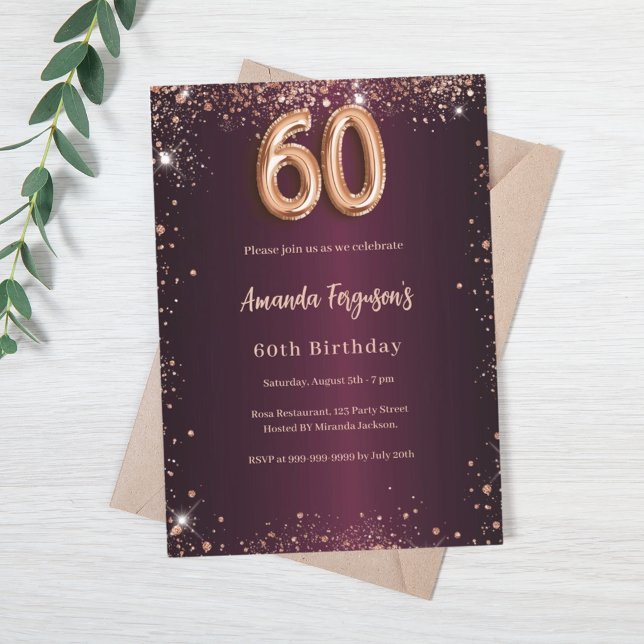 Invitation 60e anniversaire bourgogne or rose (Créateur téléchargé)