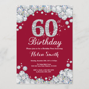 Invitation 60e anniversaire Bourgogne Rouge et Diamant Argent