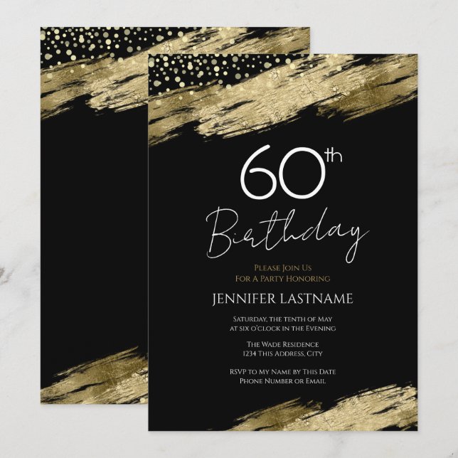 Invitation 60e Anniversaire Budget de la fête d'or Black Invi (Devant / Derrière)
