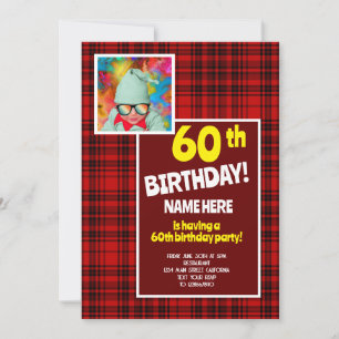 Invitation 60e anniversaire Chèque de célébration Plaid Rouge