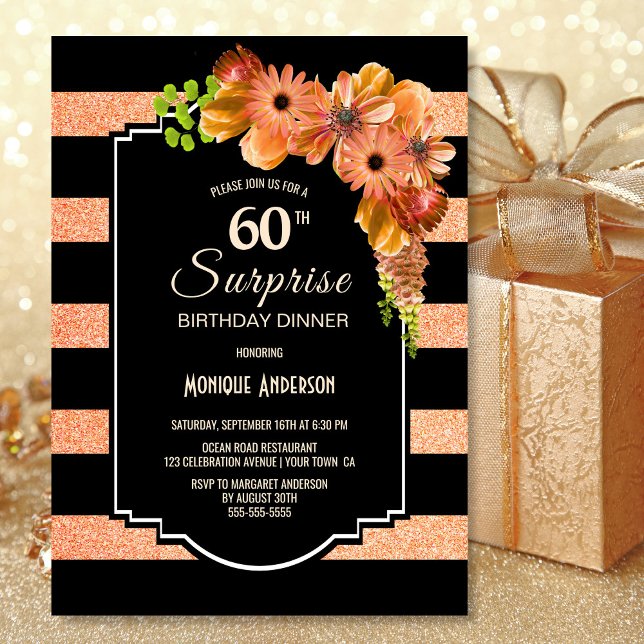 Invitation 60e anniversaire Coral Floral Surprise Dîner (Créateur téléchargé)