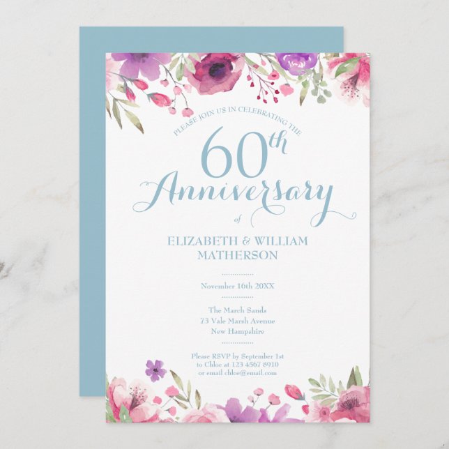 Invitation 60e anniversaire de la floraison des aquarelles Ma (Devant / Derrière)