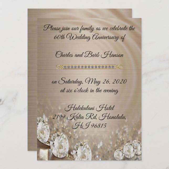 Invitation 60e anniversaire de l'élégant Diamant (Devant / Derrière)