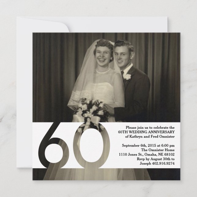 Invitation 60e anniversaire de mariage 5,25 x 5,25 (Devant)