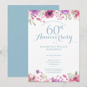 Invitation 60e Anniversaire de Mariage Aquarelle Floral