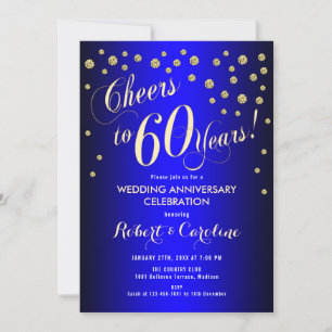 Invitation 60e anniversaire de mariage - Bleu royal et or