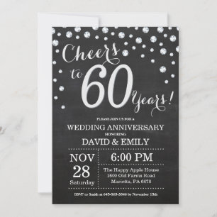 Invitation 60e anniversaire de Mariage Chalkboard Black Silve