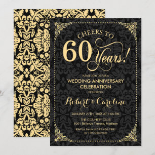 Invitation 60e anniversaire de mariage - Damassé noir or
