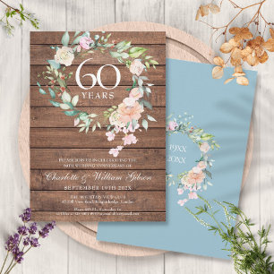 Invitation 60e Anniversaire de Mariage Diamant Floral Rustiqu