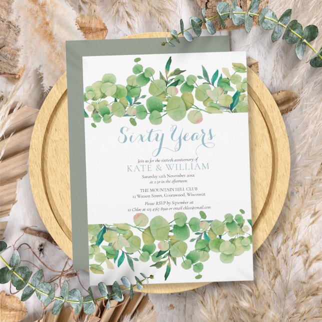 Invitation 60e Anniversaire de Mariage en Verdure (60th Diamond Wedding Anniversary Greenery Invitation)