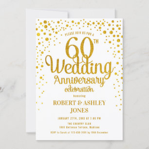 Invitation 60e anniversaire de mariage - Or et Blanc
