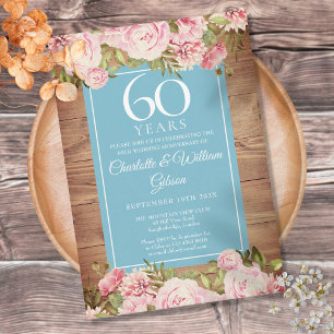 Invitation 60e Anniversaire de Mariage Rustique Roses Verdure