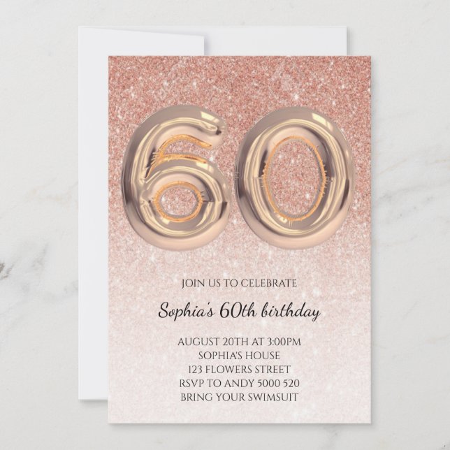 Invitation 60e anniversaire des femmes Rose Parties scintilla (Devant)