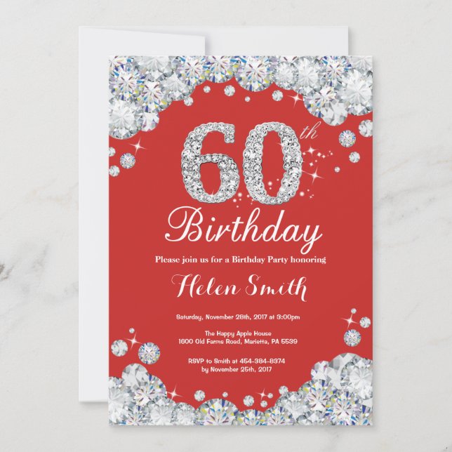 Invitation 60e anniversaire Diamant rouge et argen (Devant)