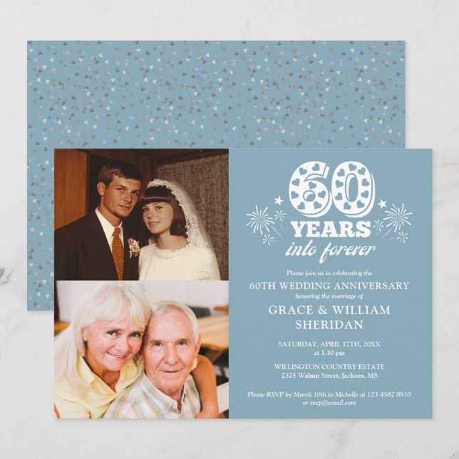 Invitation 60e anniversaire du Mariage - Forever 60e photo (Devant / Derrière)