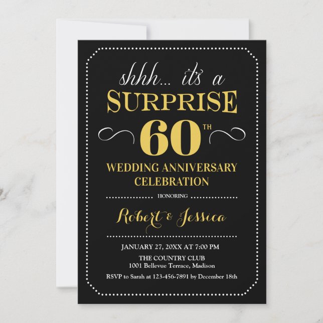Invitation 60e anniversaire du Mariage surprise - Black Gold (Devant)