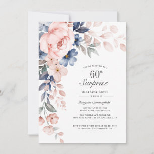 Invitation 60e anniversaire Dusty Blue Botanical Script
