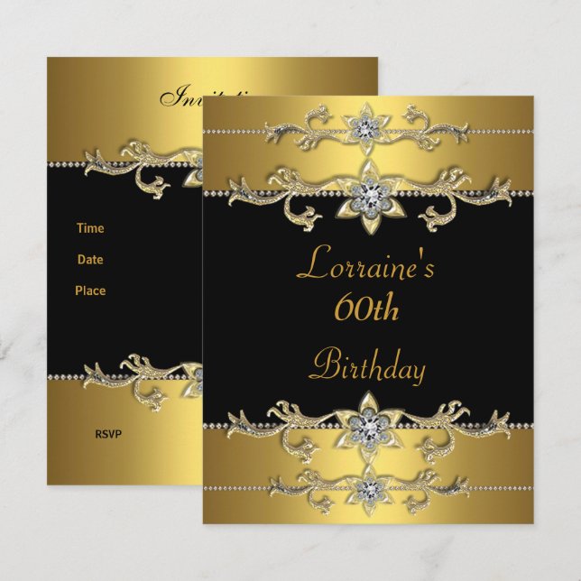Invitation 60e anniversaire Elégant Black Gold (Devant / Derrière)