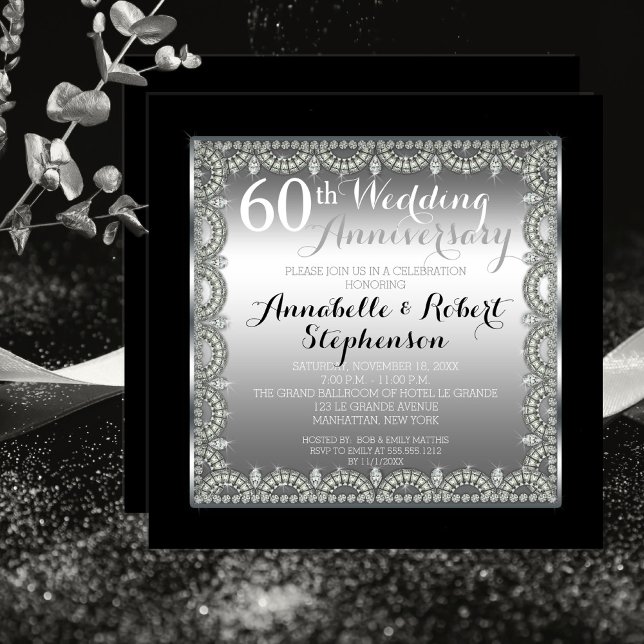 Invitation 60e anniversaire élégant de l'argent et des diaman (Créateur téléchargé)
