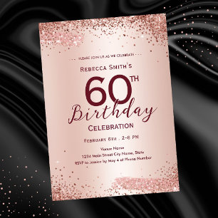 Invitation 60e Anniversaire Élégant Rose Gold Pailleté