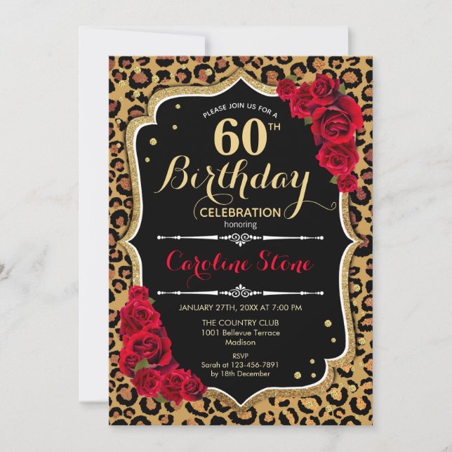 Invitation 60e anniversaire - Empreinte de léopard de Red Ros (Devant)
