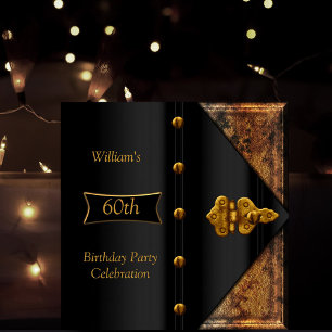 Invitation 60e anniversaire fête Elégant Mens Rusty Gold Noir