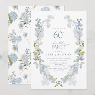Invitation 60e anniversaire fête élégante Dusty Blue Floral