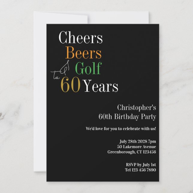 Invitation 60e anniversaire Golf Cheers Beers Party (Devant)