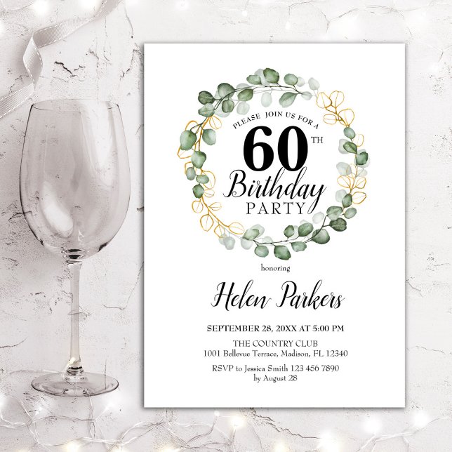 Invitation 60e anniversaire - Green Eucalyptus Foliage Wreath (Créateur téléchargé)