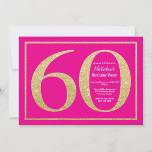 Invitation 60e anniversaire Hot Pink et Parties scintillant o