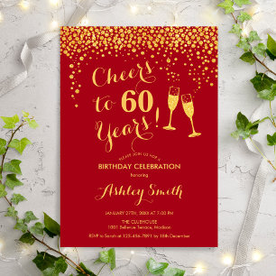 Invitation 60e Anniversaire - Joue À 60 Ans Or Rouge