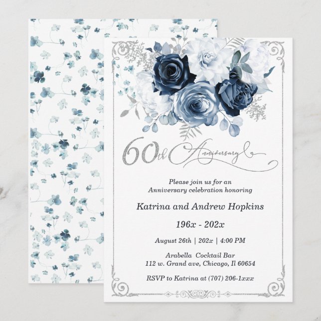 Invitation 60e anniversaire Mariage Élégant Imprimable (Devant / Derrière)