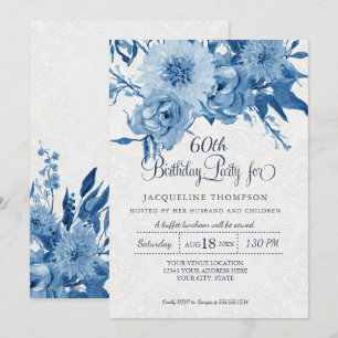 Invitation 60e anniversaire Marine Bleu Blanc Chintz Damask F