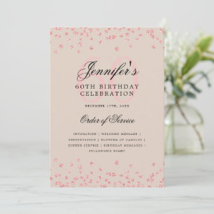 Invitation 60e Anniversaire Menu Rose Champagne d'or