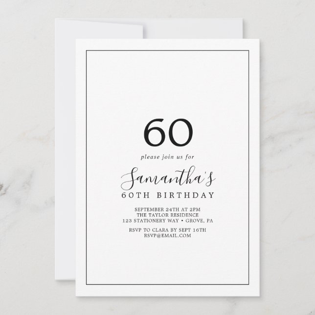 Invitation 60e anniversaire minimaliste (Devant)