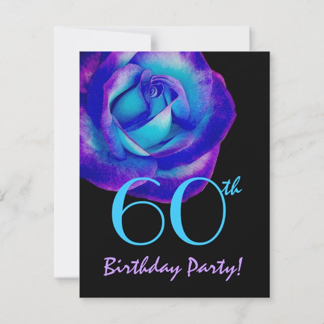Invitation 60e anniversaire Modèle Purple and Blue Rose 001 (Devant)