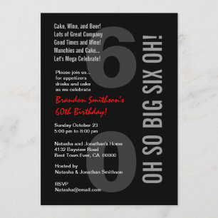 Invitation 60e anniversaire moderne Black White Red SIX OH!