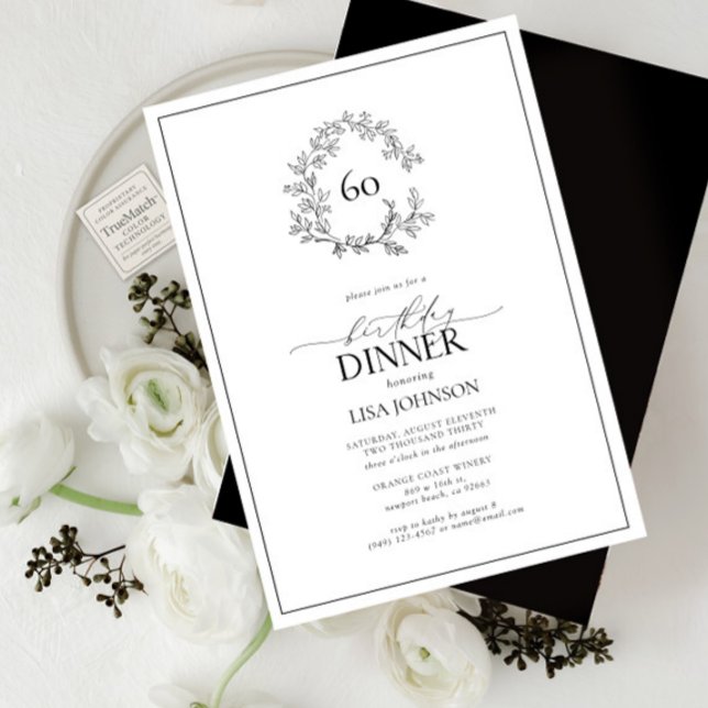 Invitation 60e anniversaire Moderne Noir & Blanc Poitrine feu (Créateur téléchargé)