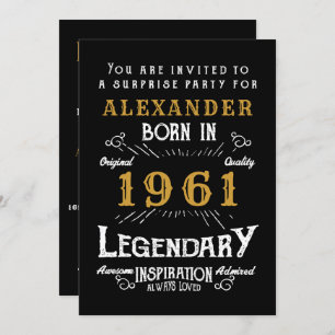 Invitation 60e anniversaire Né 1961 Black Gold Retro Vintage