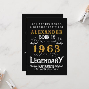 Invitation 60e anniversaire Né 1963 Black Gold Retro