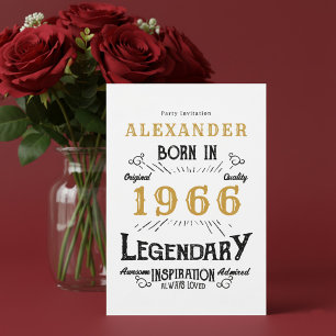 Invitation 60e Anniversaire Né 1966 Or Blanc Rétro Vintage
