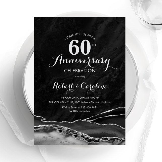 Invitation 60e anniversaire Noir Argent (Créateur téléchargé)