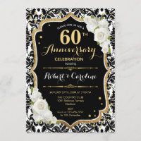 Invitation 60e Anniversaire - Noir Blanc Or