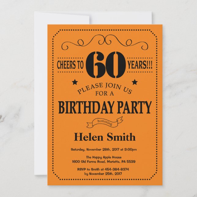 Invitation 60e anniversaire Noir et orange (Devant)