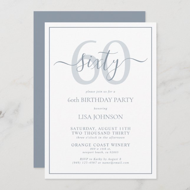 Invitation 60e anniversaire officiel Dusty Blue Classic Scrip (Devant / Derrière)