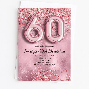 Invitation 60e Anniversaire Paillettes Roses