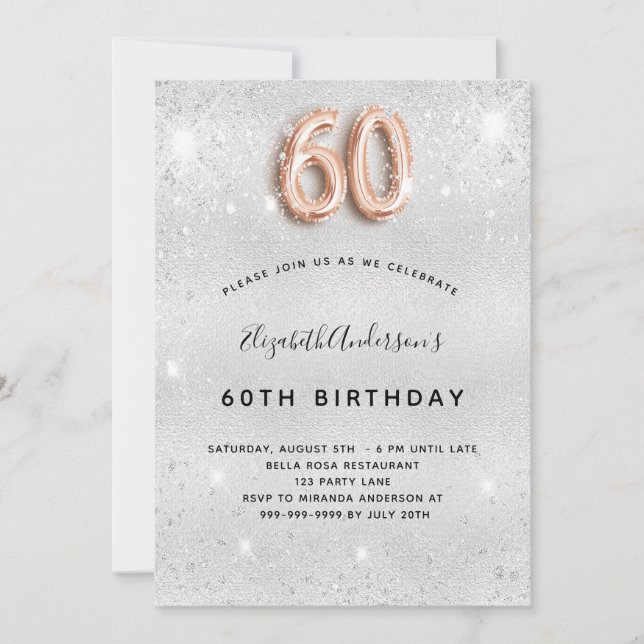 Invitation 60e anniversaire parties scintillant or argent (Devant)